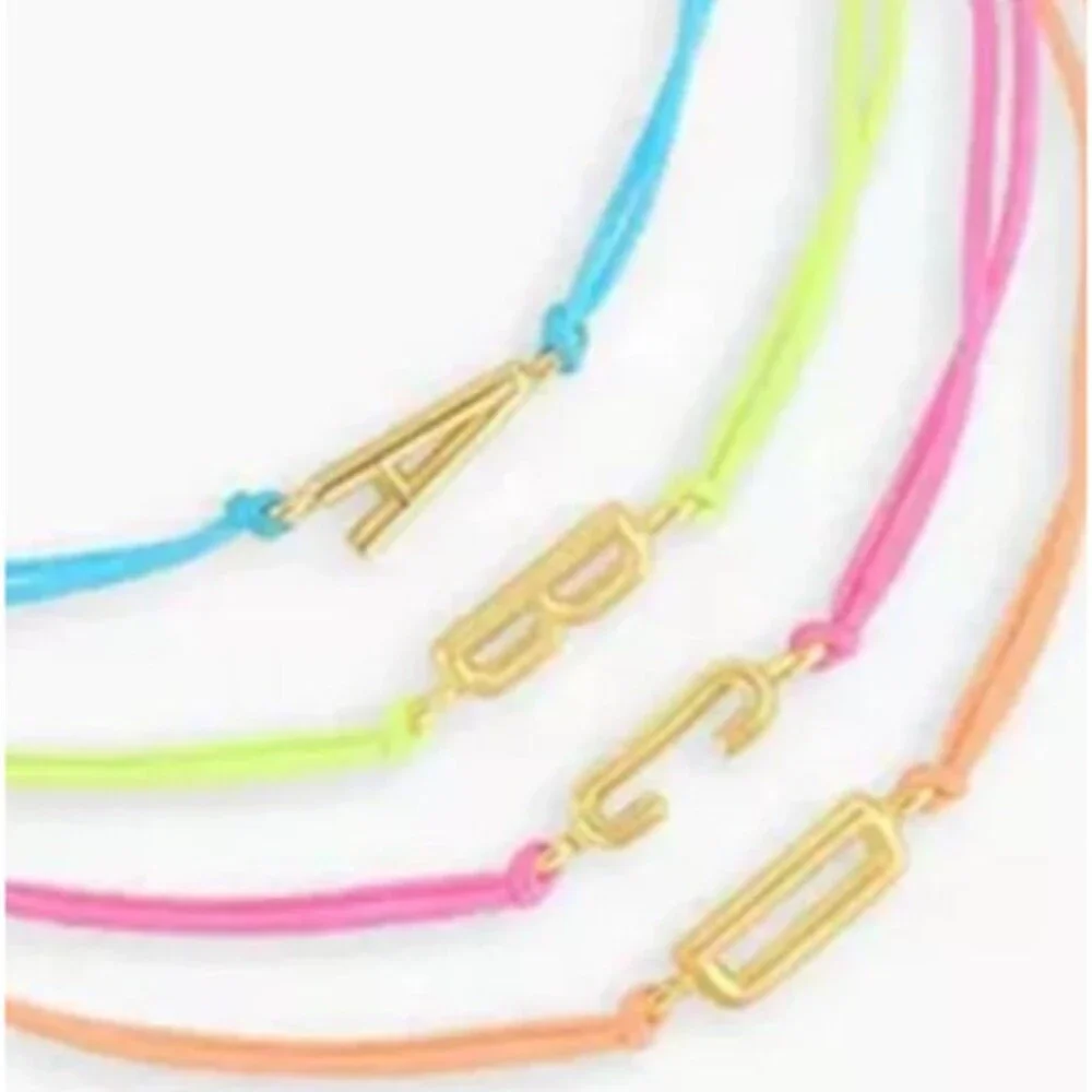 Gorjana Initial Prism Bracelet Blue Letter I Gold Plated Adj  Cord NWT